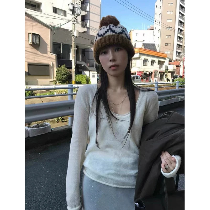 

Универсальный вязаный свитер Miu Sle для женщин, повседневный, с длинными рукавами, V-образным вырезом, модный, осенне-зимний, на все сезоны