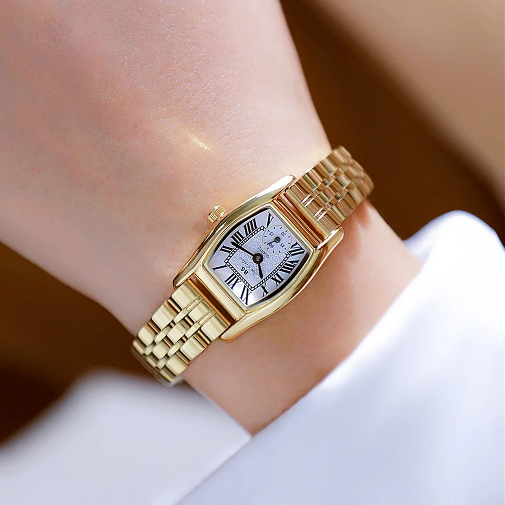 New Real Leather Brown Strap Chic Tonneau-shaped Small Dial Quartz Watch Classic Roman Scale Luxury Brand Woman Watch Reloj