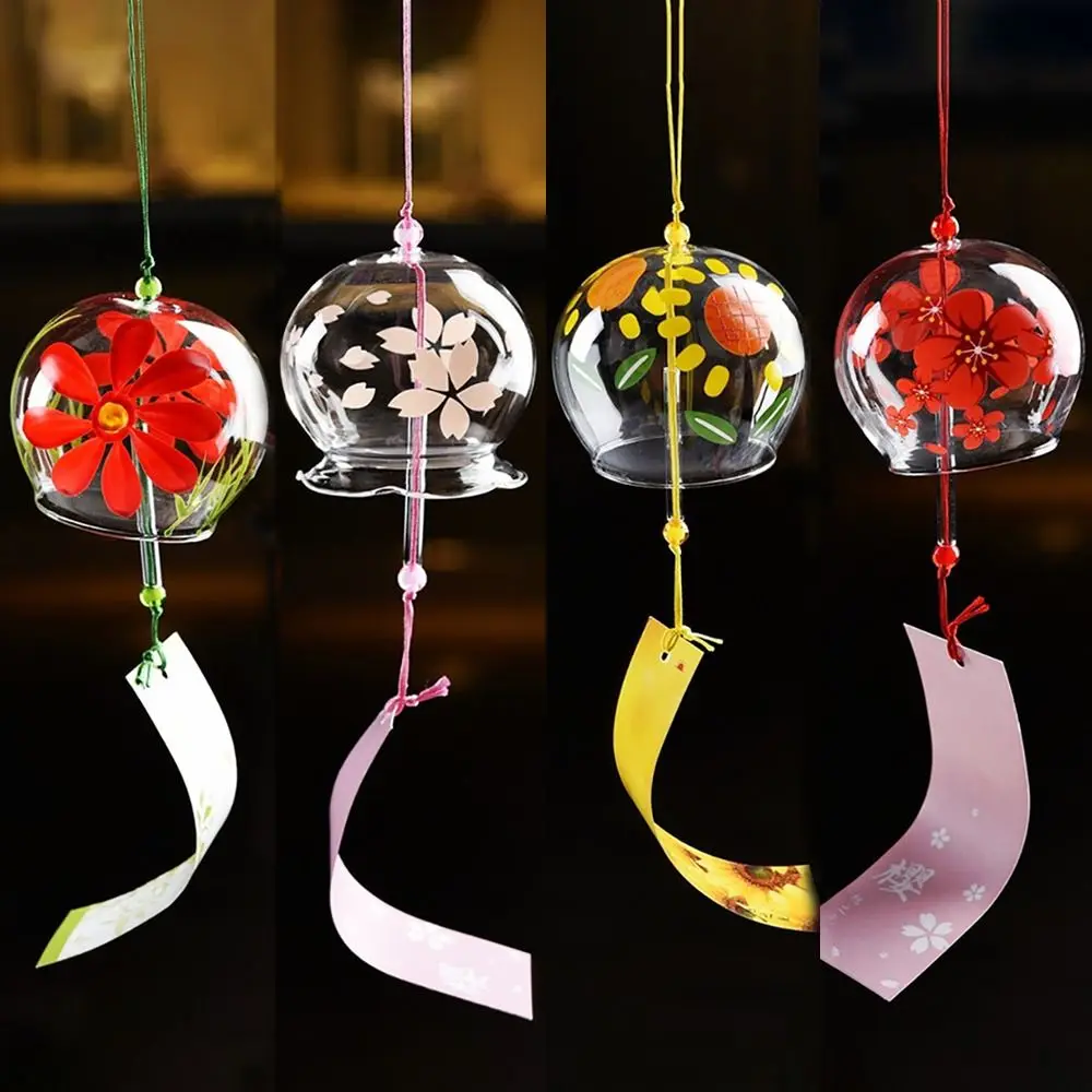 Handmade Handmade Glass Wind Chime Glass Painting Pendant Design Glass Painted Wind Chime Kawaii Style Music Bell Sound