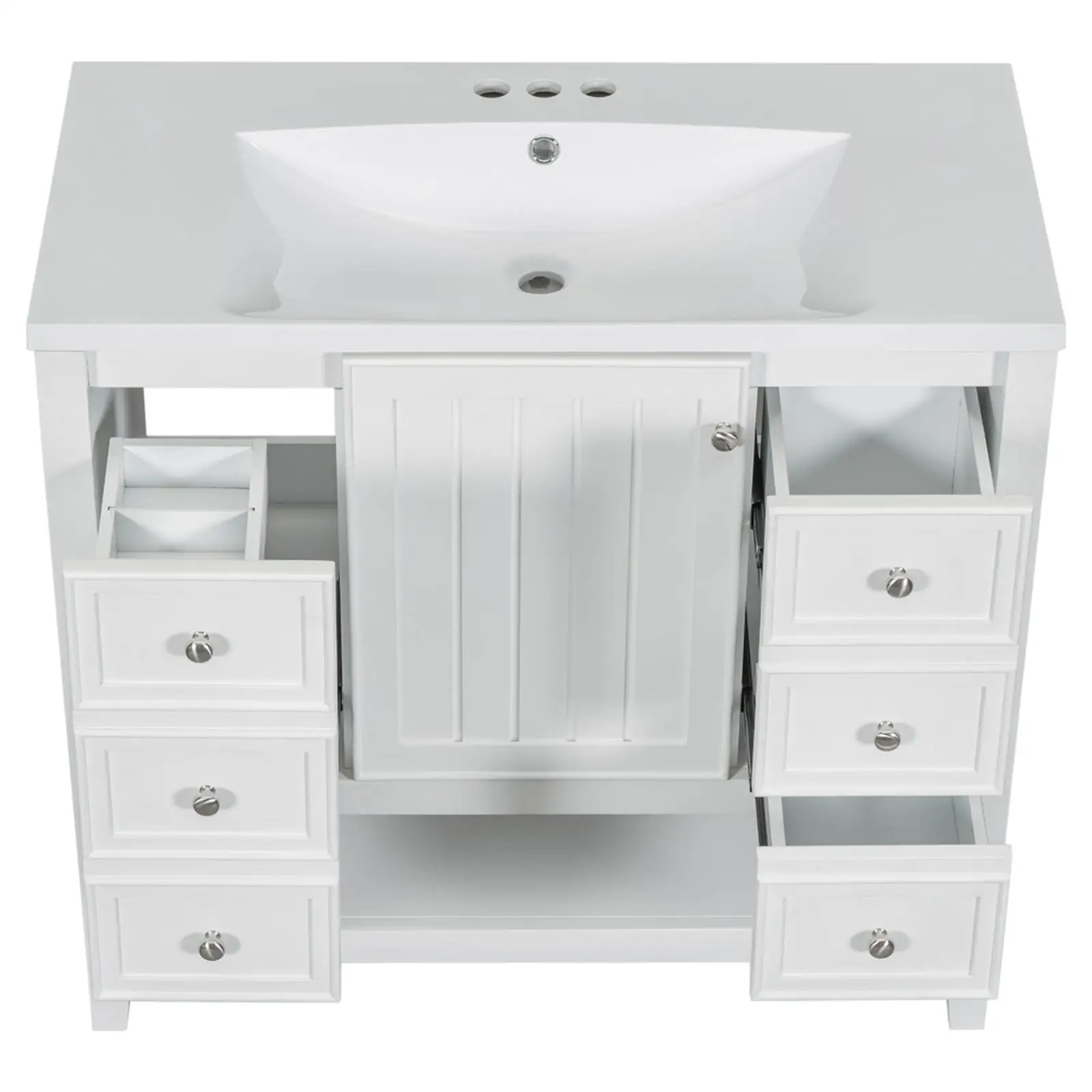 White Bathroom Vanity Cabinet with Ceramic Basin and Ample Storage Drawers for Practical Bathroom Furniture Upgrade