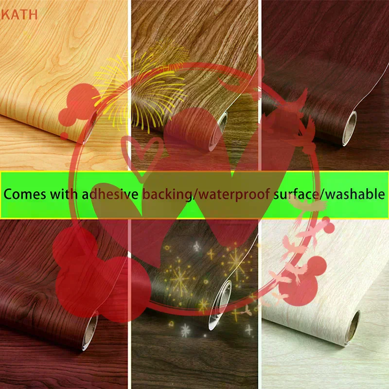 Waterproof Self Adhesive Wood Grain Sticker Door Cabinet Desktop Modern Furniture Renovation Peel And Stick Wallpaper