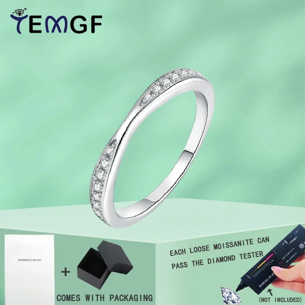 

TEMGF S925 Sterling Silver Thin Ring for Women Full Moissanite Fine Jewelry GRA Certification Commute Party Fashion Simple Item