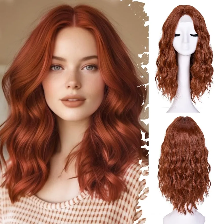 باروكات جينر قصيرة مموجة للنساء مقاس 18 بوصة، باروكة بوب مموجة مع الجزء الأوسط من الدانتيل الأمامي لخط الشعر الطبيعي والحفلات اليومية #1