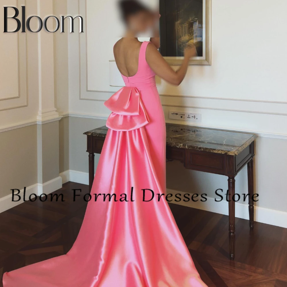 Bloom Customized Solid Color Crystal Sequined Solid Color Backless Bow Sweep Train A-Line Ankle Length Dresses Formal Occasions