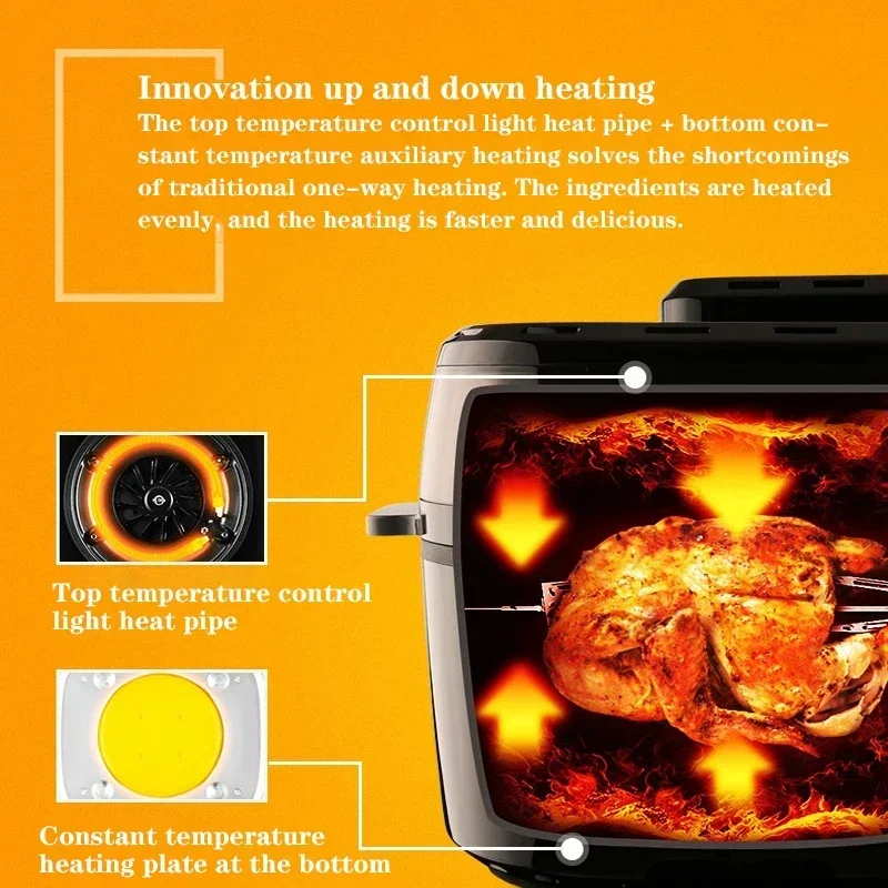 HD15 10L 220V/1200W Electric Air Fryer  360° Chicken Wing Pizza Baking Machine LED Touch Screen Fryer