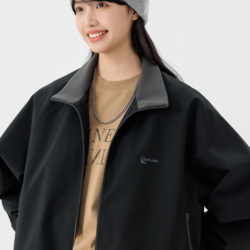 

Винтажная куртка с лацканами, женская корейская уличная одежда, повседневные свободные спортивные пальто на молнии, новые осенние шикарные женские верхние куртки