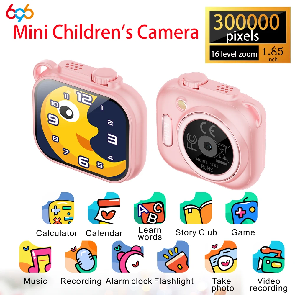

1.85" Children's Camera Take A Photo Video Recording Game Music Learn Words Listen To Stories Alarm Clock SOS Kids Cute Camera