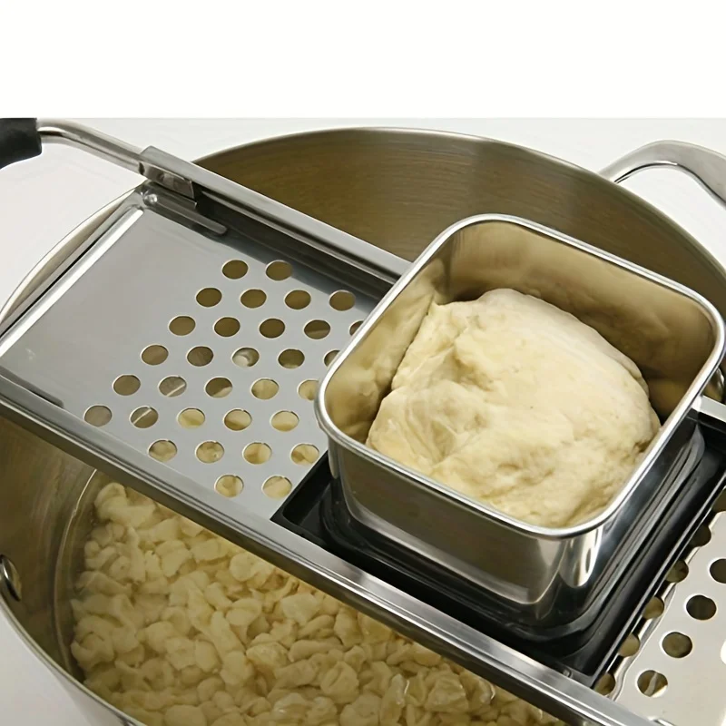 1Pc Stainless Steel Spaetzle Maker 1PC Premium Grade Traditional German Egg Noodle Making Tool Built with Comfort Grip Handle, Practical Kitchen Utensil for Handmade Authentic German Spaetzle and Egg Noodle Preparation for Home Cooking