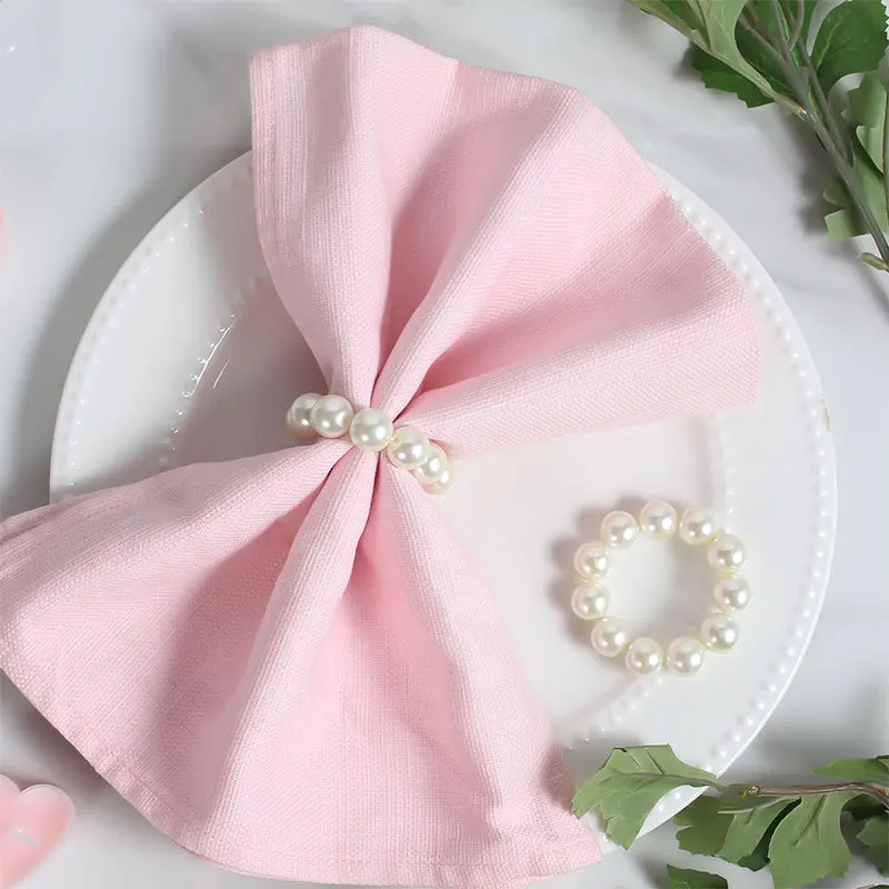 Set of 12 Imitation Pearl Napkin Rings Handmade Simple Napkin Buckle for Wedding Party Christmas Banquet Home Table Decoration