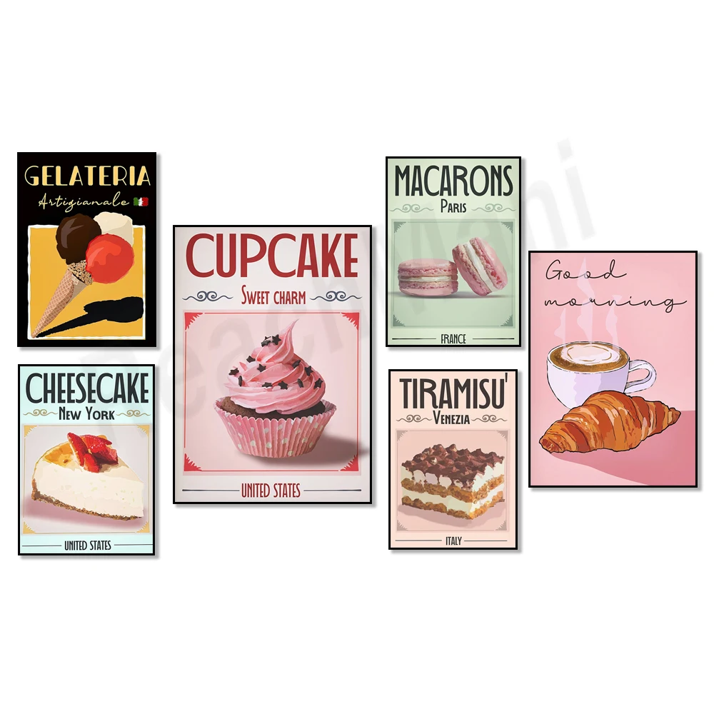 Pastel de tiramisú, rodaja de tarta de queso de Nueva York tapizada con fresas blancas, croissant, pastelería, cartel de pastel, postre, cocina francesa