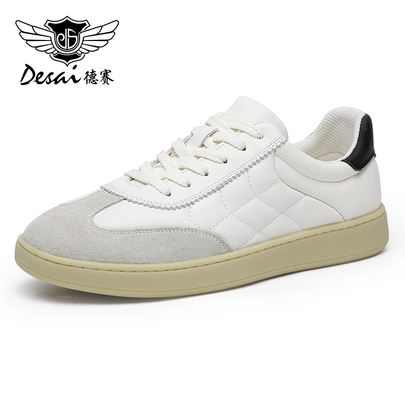 Desai Genuine Leather Lace Up Versatile Breathable Casual Board Shoes, Flat Bottomed Sports Shoes, Small White Shoes