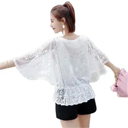 Summer New Chiffon T-Shirt Women's Top Sleeve Temperament Thin Mesh Small Shirt Waist Wild Lace Shirt Sun Protection Clothing