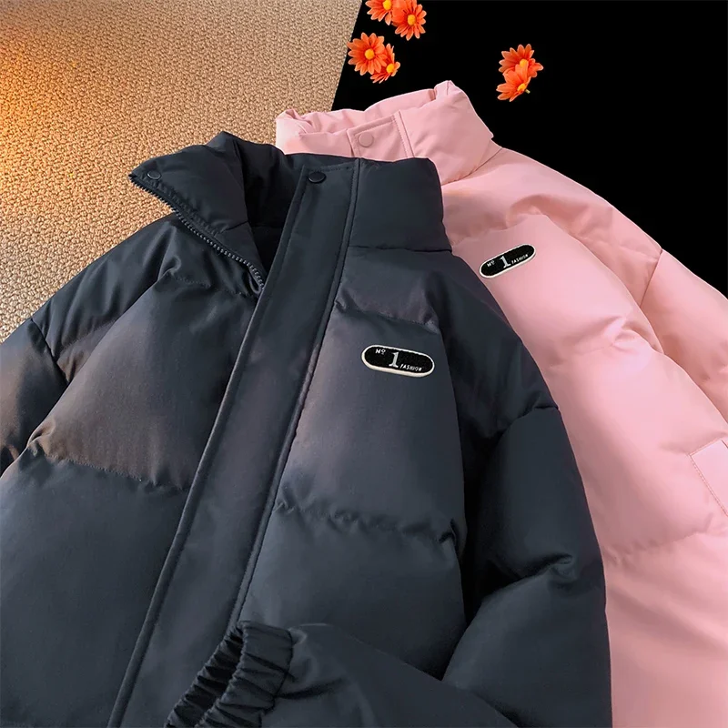 Harajuku Unisex Unten Jacke Neue männer Winter Casual Verdickt Warme Stehkragen Parkas Lose anliegende Plus Größe Gepolsterte mäntel