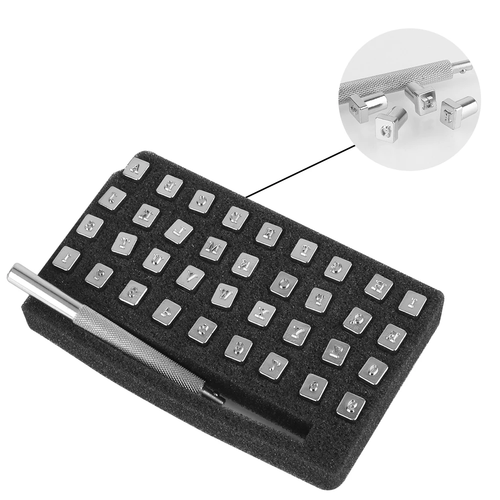 الجلود صياغة أداة ختم لكمة مجموعة الجلود ختم أداة 26 كابيتال رسالة + 10 عدد 33 قطعة/37 قطعة مجموعة ختم الأبجدية