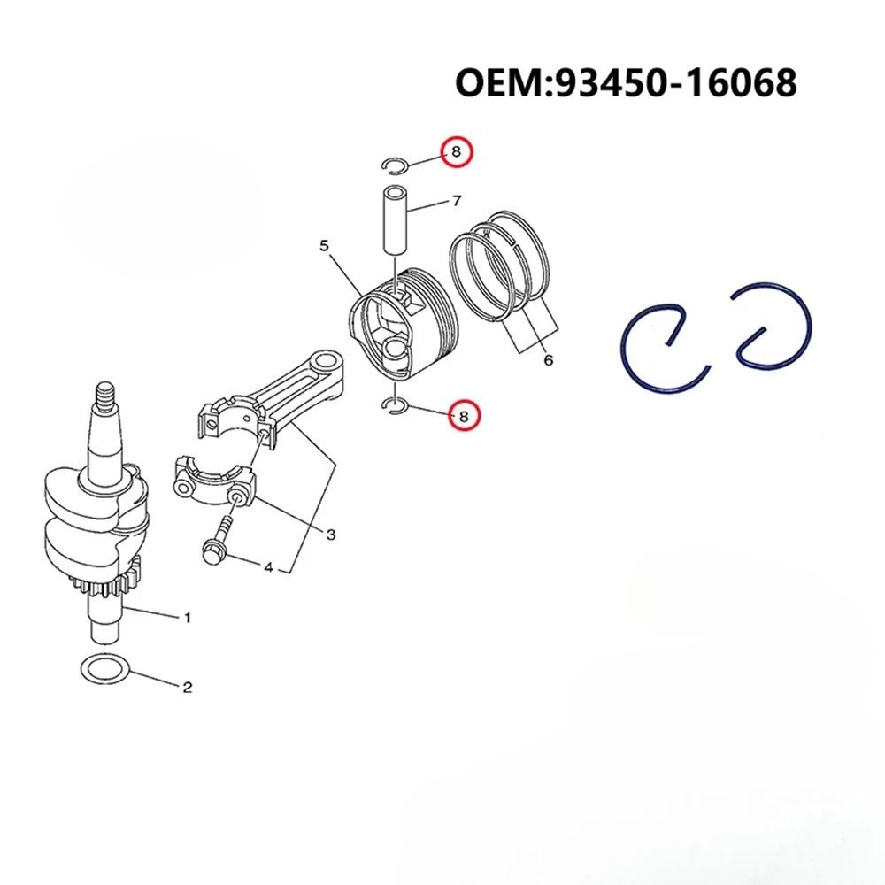 For Yamaha 4-stroke 6hp Outboard Motor Piston Pin Ring 93450-16068