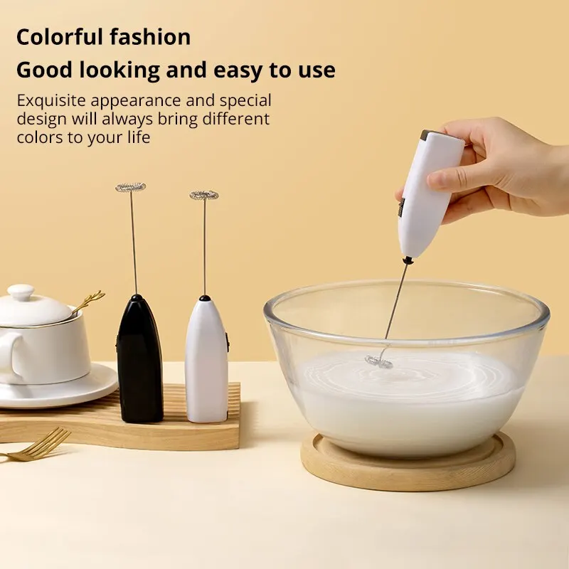 Electric Egg Beater Milk Frother For Coffee Household Kitchen Mini Stainless Steel Coffee Milk Tea Blender White and Black