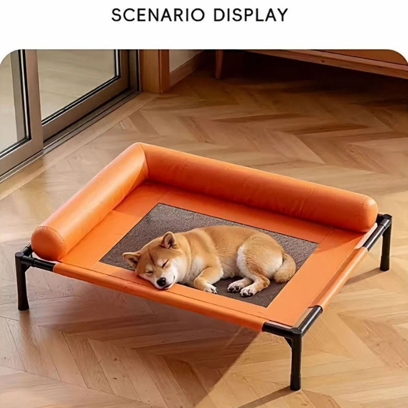 Elevated Dog Bed with Two Bolsters, Clear Front-and-Side Entry and Open-Mesh Center for Routine Rest Indoor Outdoor Use Y5GB