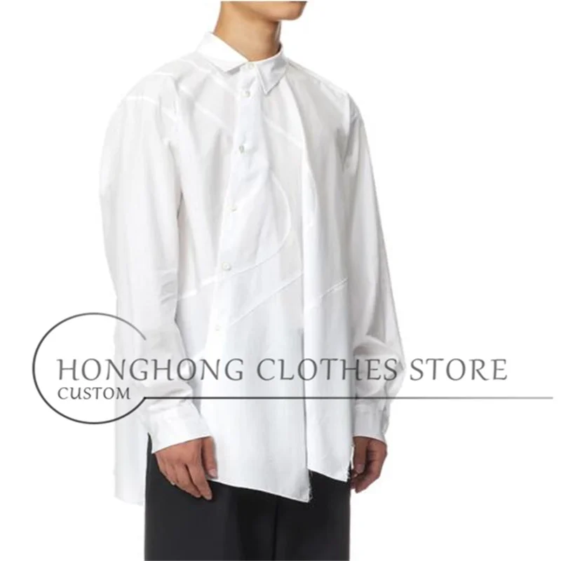 

Cotton asymmetric deconstructed shirt - black and white irregularly cut fringed loose and simple top