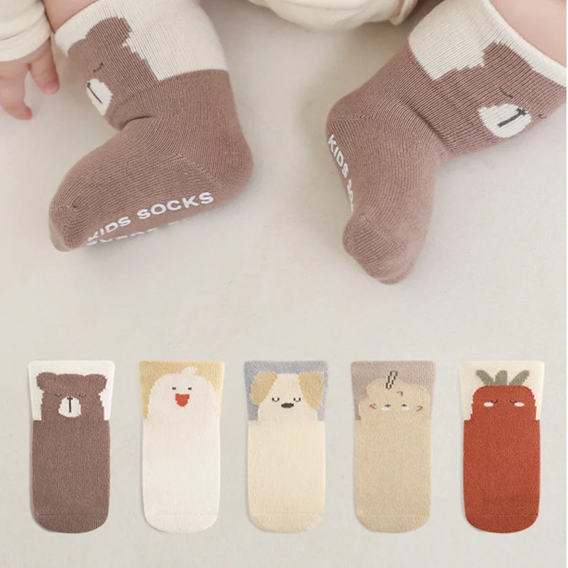 Cartoon Cotton Infant Newborn Loft Socks For Baby Girls and Boys Fitted Thick Anti Slip Baby Mid Socks for 0-5T Toddler Socks