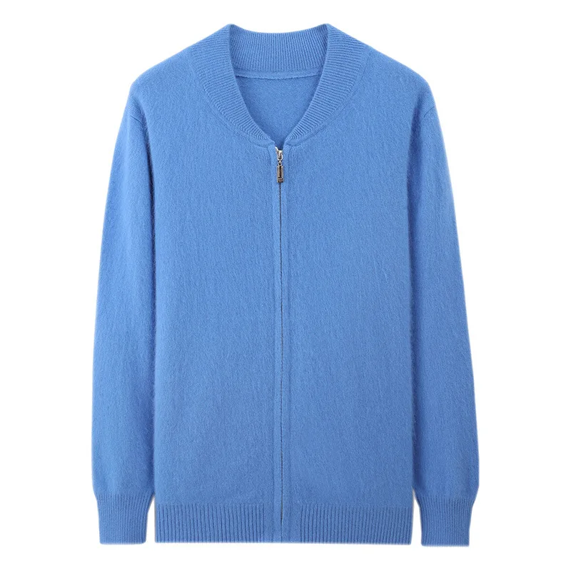 سترة صوفية محبوكة من كشمير المنك للرجال، مقاس فضفاض، ياقة واقفة، سحاب، لون سادة كاجوال، قميص قاعدة من الكشمير، معطف، سترة