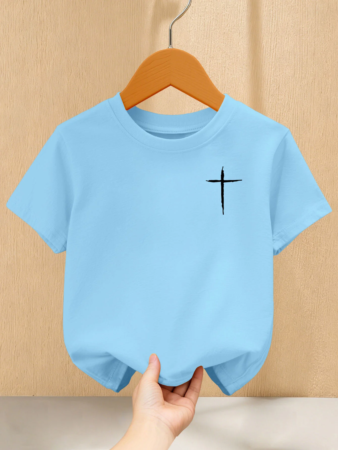 Cute Minimalist Pocket Cross Print Graphic Kids Tee Boys Girls Family Matching Cotton Crew Neck Short Sleeve Soft Summer Tee