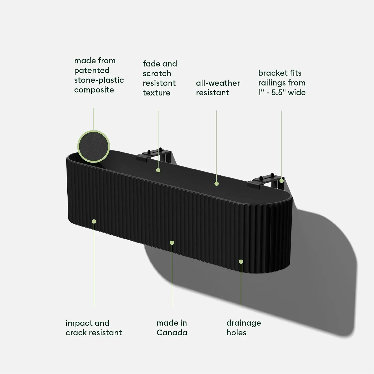Demi Series Railing Planter - Round Window Box with Bracket