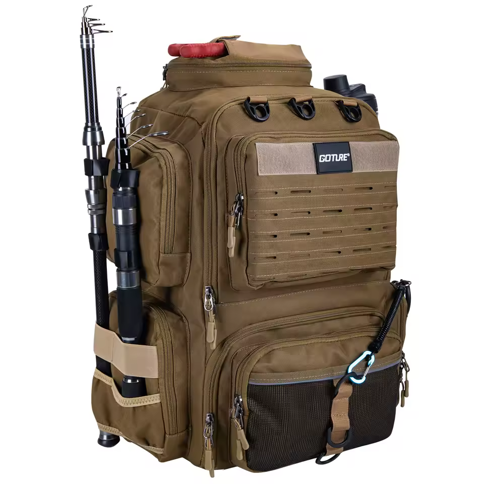 Fishing Backpack 900D Water-Resistant Large Durable Fishing Bag with Rod Holders Fishing Gear Camping Hiking Outdoor