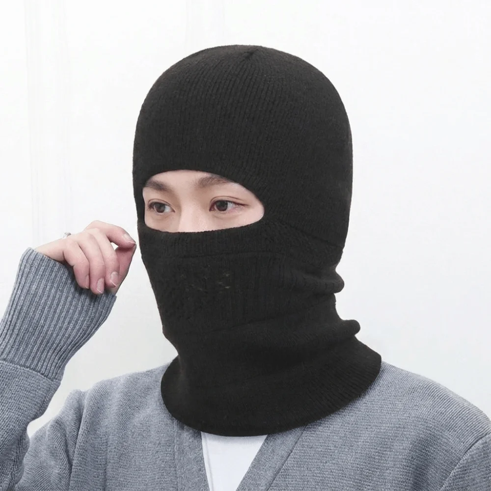 Warm Knitted Balaclava Hat Ear Protection Thickened Mask Beanies Hat Windproof Full Face Cover Winter Pullover Cap Outdoor