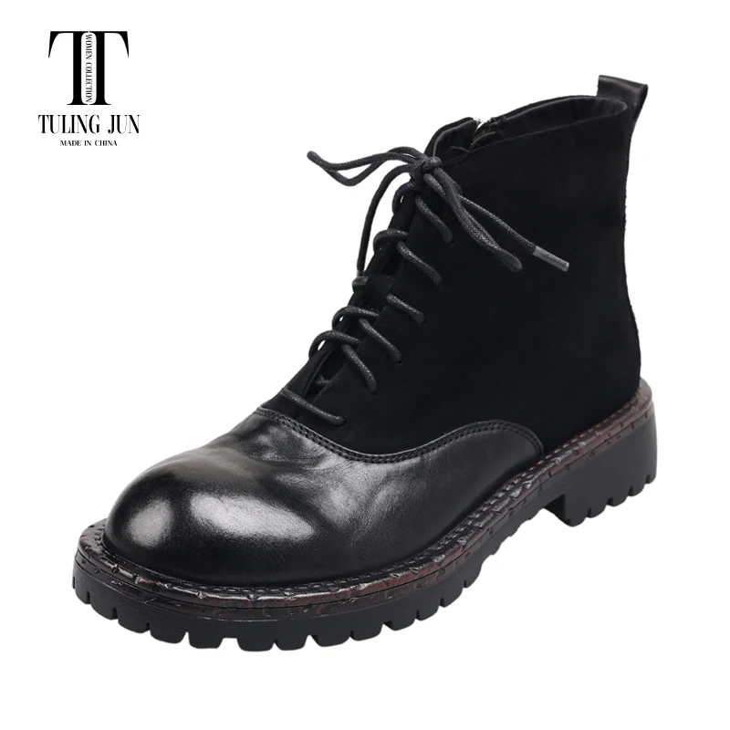 TULING JUN 2024 Winter Mature Woman Round Toe Zip Ankle Boots Solid Color Flat With Med Heels Concise Shoes For Female T-DQ2869W