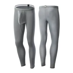 Ice Silk Ultra-thin Sexy Men's Thermal Underwear Long Johns Pants Bulge Penis Pouch Sleep Trousers Leg