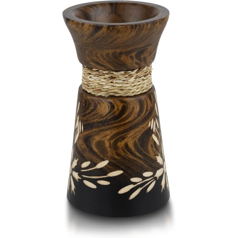 مزهرية مستطيلة مصنوعة يدويًا من خشب شجرة المانجو مقاس 6 بوصات |   مزهرية خشبية ريفية لسطح الطاولة