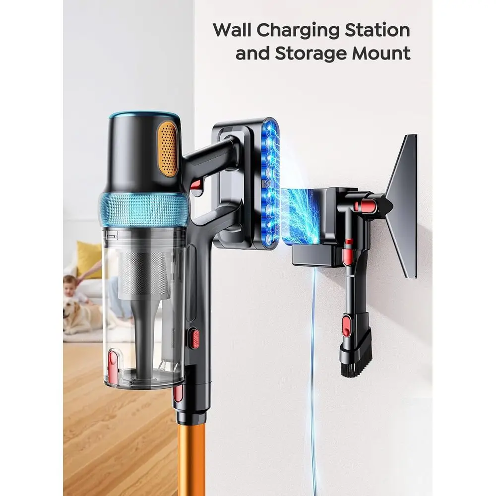 مكنسة كهربائية لاسلكية مطورة بقدرة 600 وات 50 كيلو باسكال، وقت تشغيل 65 دقيقة، خرطوم 3.3 قدم، شاشة لمس LED، حامل جداري لتنظيف المنزل والسيارة