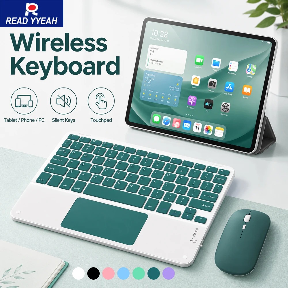 

2026 New Mini 7Color Silent Ergonomic Keyboard With Touchpad Wireless Bluetooth Keyboard Mouse For iPad TV Box Laptop Smartphone