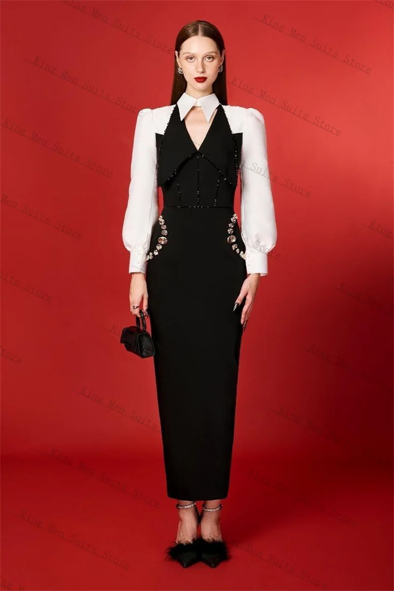 

Luxury Crystals Women Suit Skirt 1 Piece Long Blazer Black White Prom Dress Customized Formal Office Guest Wedding Tuxedos Coat