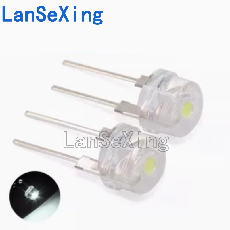 20 high brightness flashlight LED beads 8MM inline LED 0.75W white light F8 straw hat white light