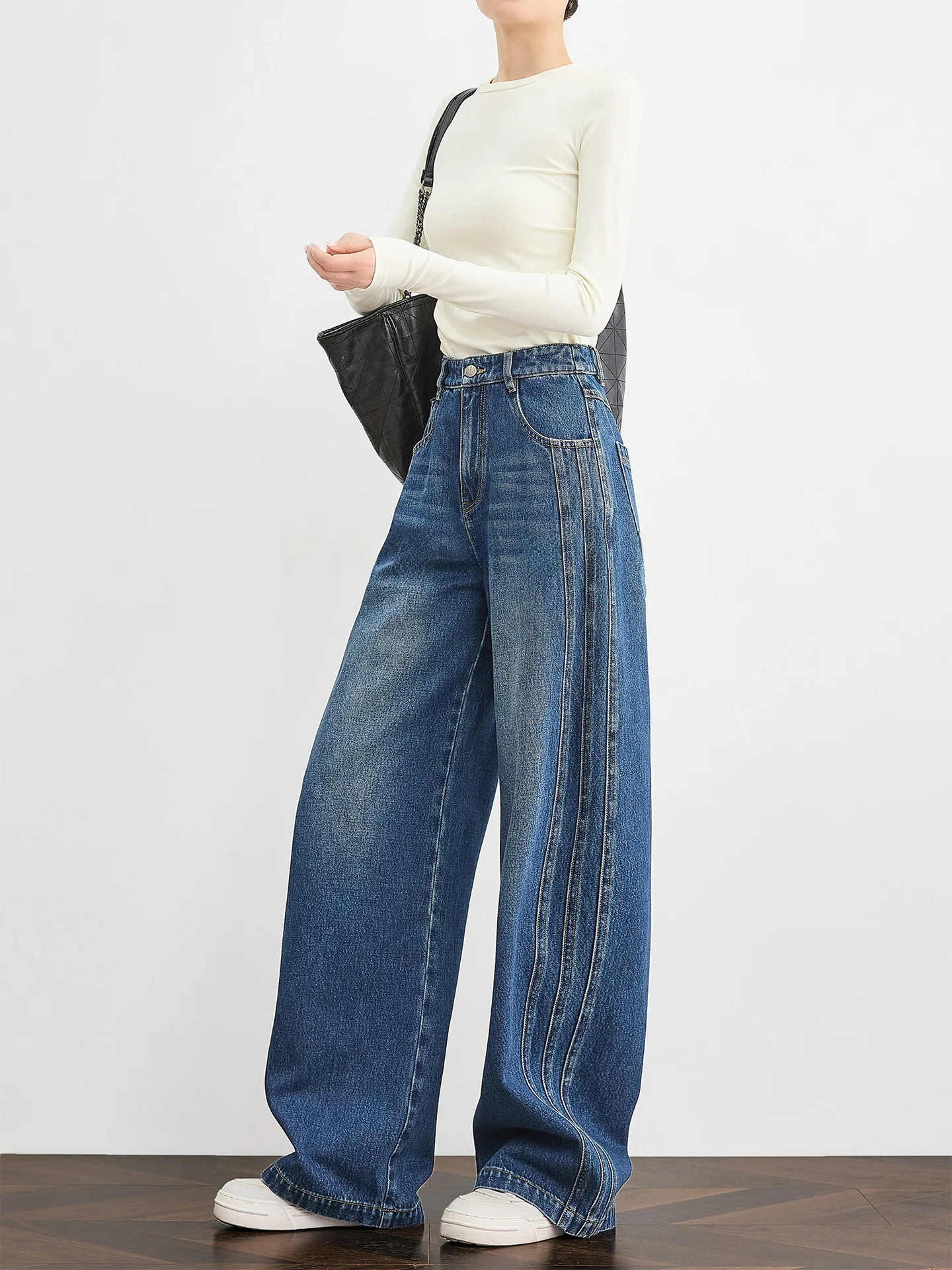 

Джинсы FALIN из чистого хлопка, широкие, свободные, удлиненные, в американском стиле, весенние, модные, для повседневной носки, с высокой талией, синие, из денима