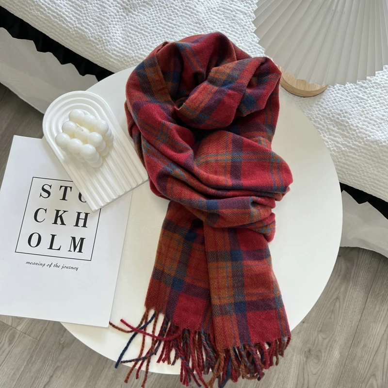 Houndstooth Checked Scarf Imitate Cashmere Shawl Lady Winter Wrap Tassel Scarves Warm Knitted Scarves For Women