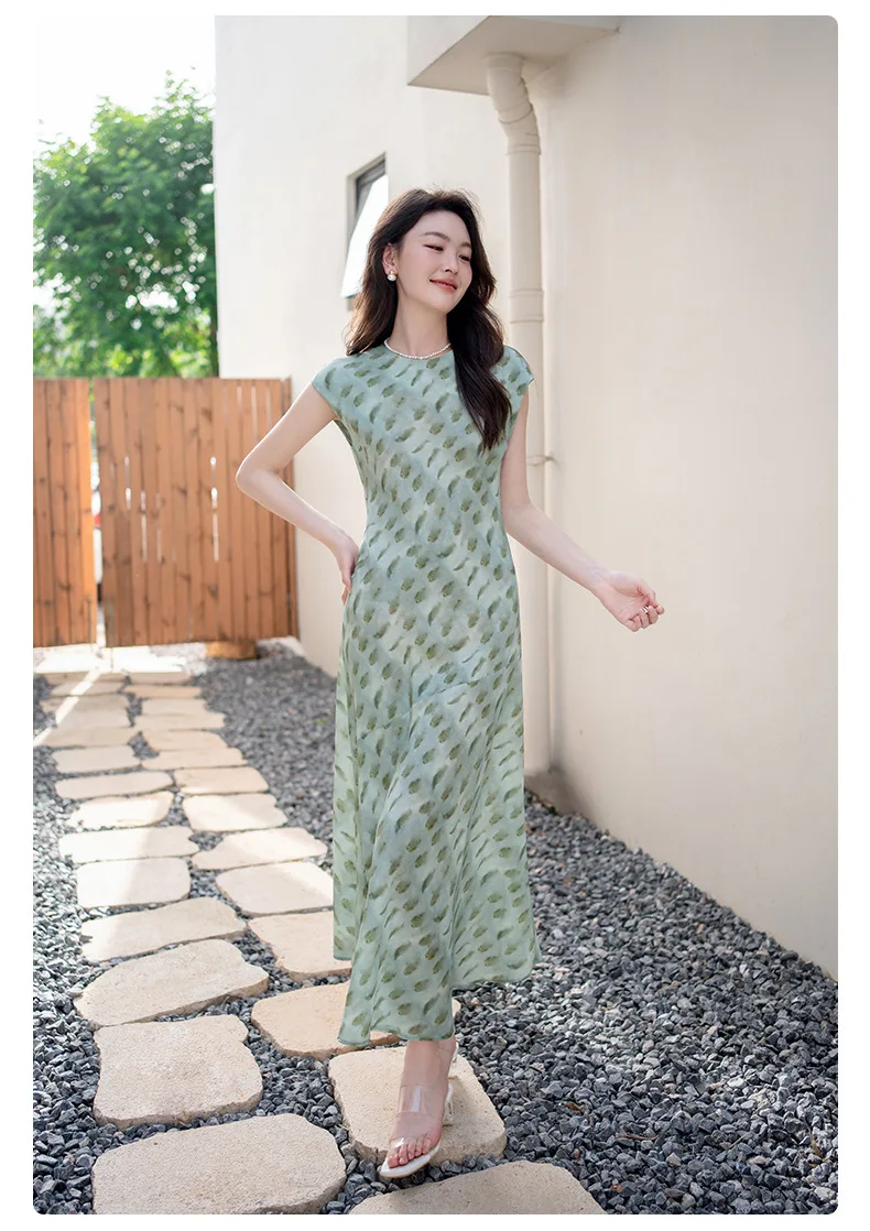 Printed Mulberry Silk Cheongsam Dress Women's Slim Casual Women's Dresses Silk Fishtail Summer Bodycon Elegant Sundress Outfits