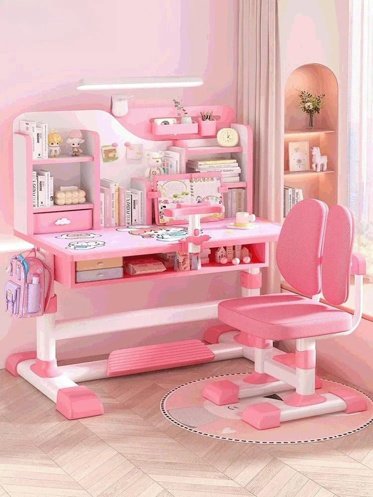 Children's study table Household student liftable Writing homework desk Ridge protection Thickened table and chair set