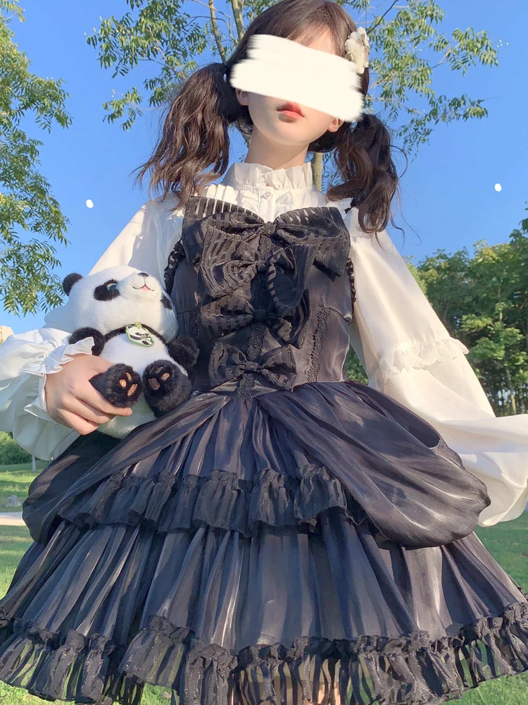 KIMOKOKM Sweet Girly Single-breasted Lolita Shirt Ruffled Half high Collar Lace Kawaii Flare Sleeve Cute Sweetheart Blouses Shir