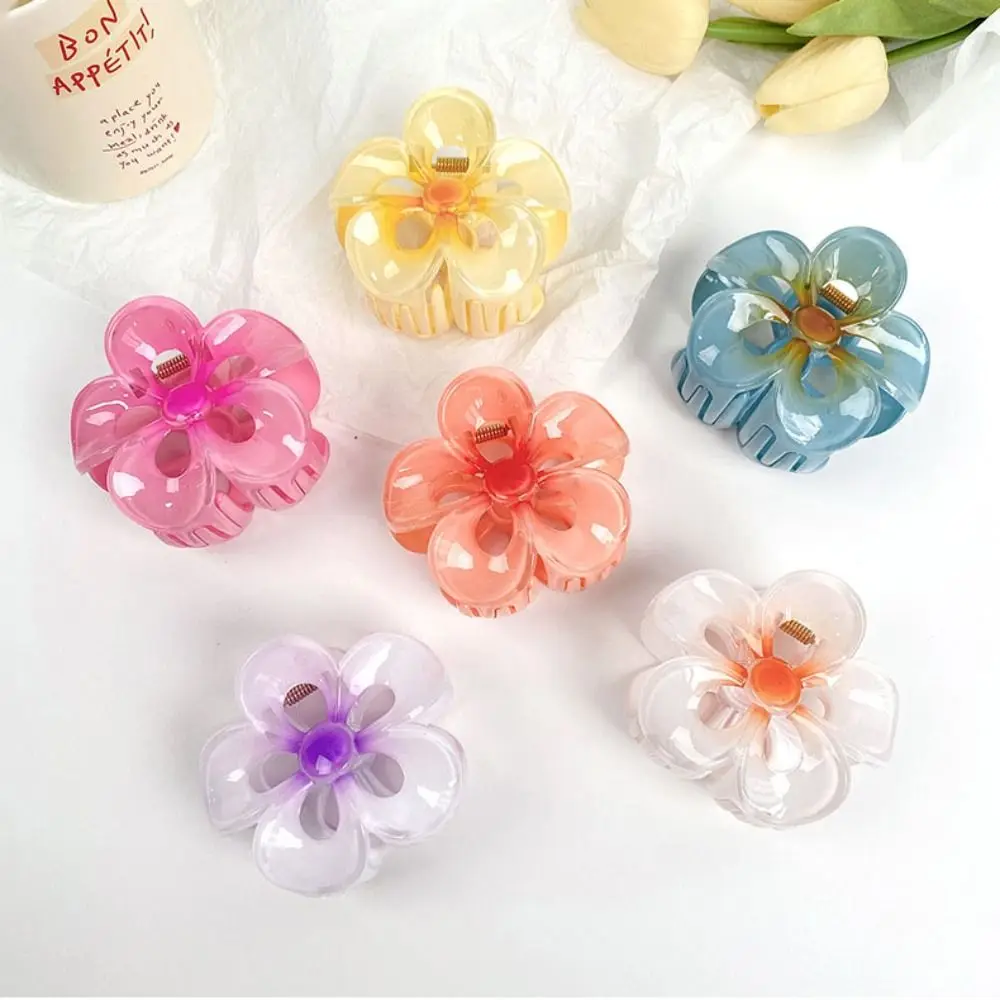 Trendy Gradient Color Flower Hair Claw Colorful Plastic Hollow Shark Clip Hair Accessories Headwear Frangipani Hair Clip Beach