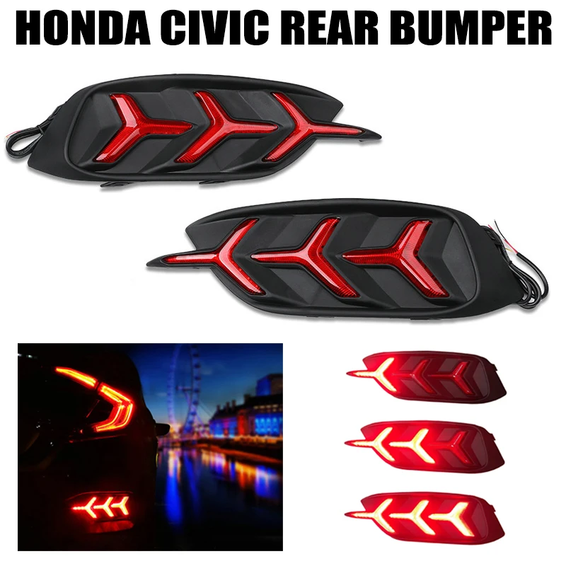 

Turn Signal Dynamic Flowing LED Rear Bumper Reflector Light Drive Brake Stop Lamp For Honda Civic 2016 2017 2018 2019 2020