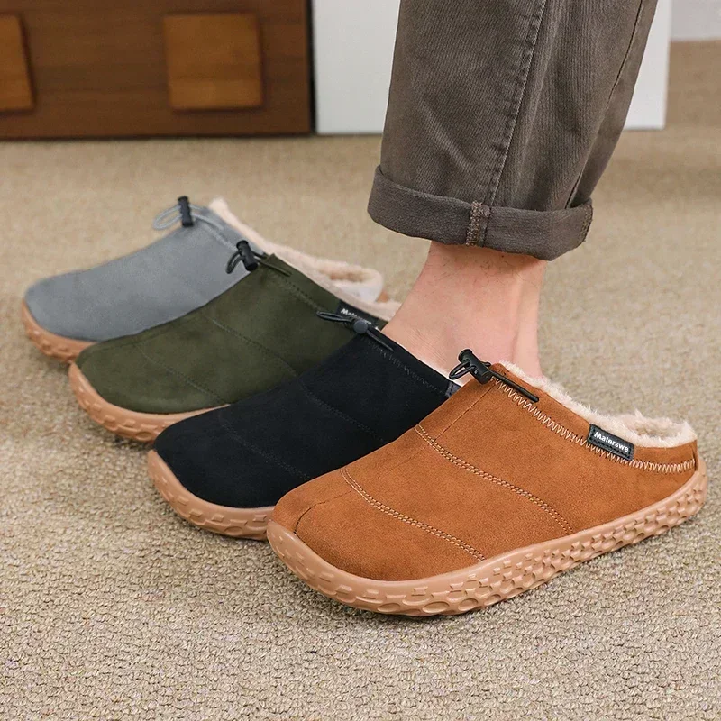 Men Slippers Home Antiskid Sewing Suede Winter Slippers Indoor Slip-on Shoes Men Plush Cozy Unisex House Slipper Big Size