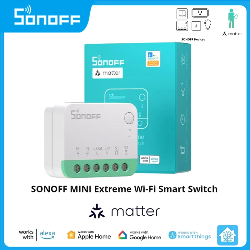 SONOFF MINI Extreme Wi-Fi Smart Switch MINIR4M Matter Compatible Detach Upgraded Relay ESP32 Chip For Samrt Home Work With Alexa