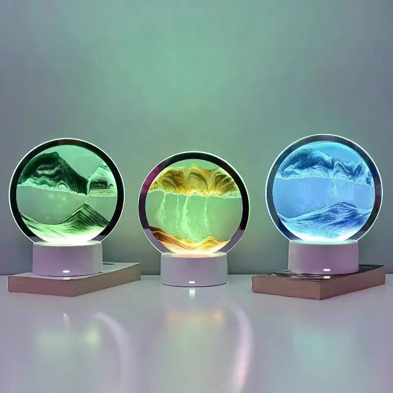 Quicksand Art Lamp Hourglass Light Emitting Diode Lamp 3d Dynamic Mobile Sand Painting Lamp Quicksand Painting Desk USB