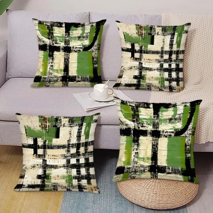 

Green Plaid Simple Print Home Decor Pillowcase Bedroom Living Room Sofa Decoration Polyester Cushion Cover with Zipper