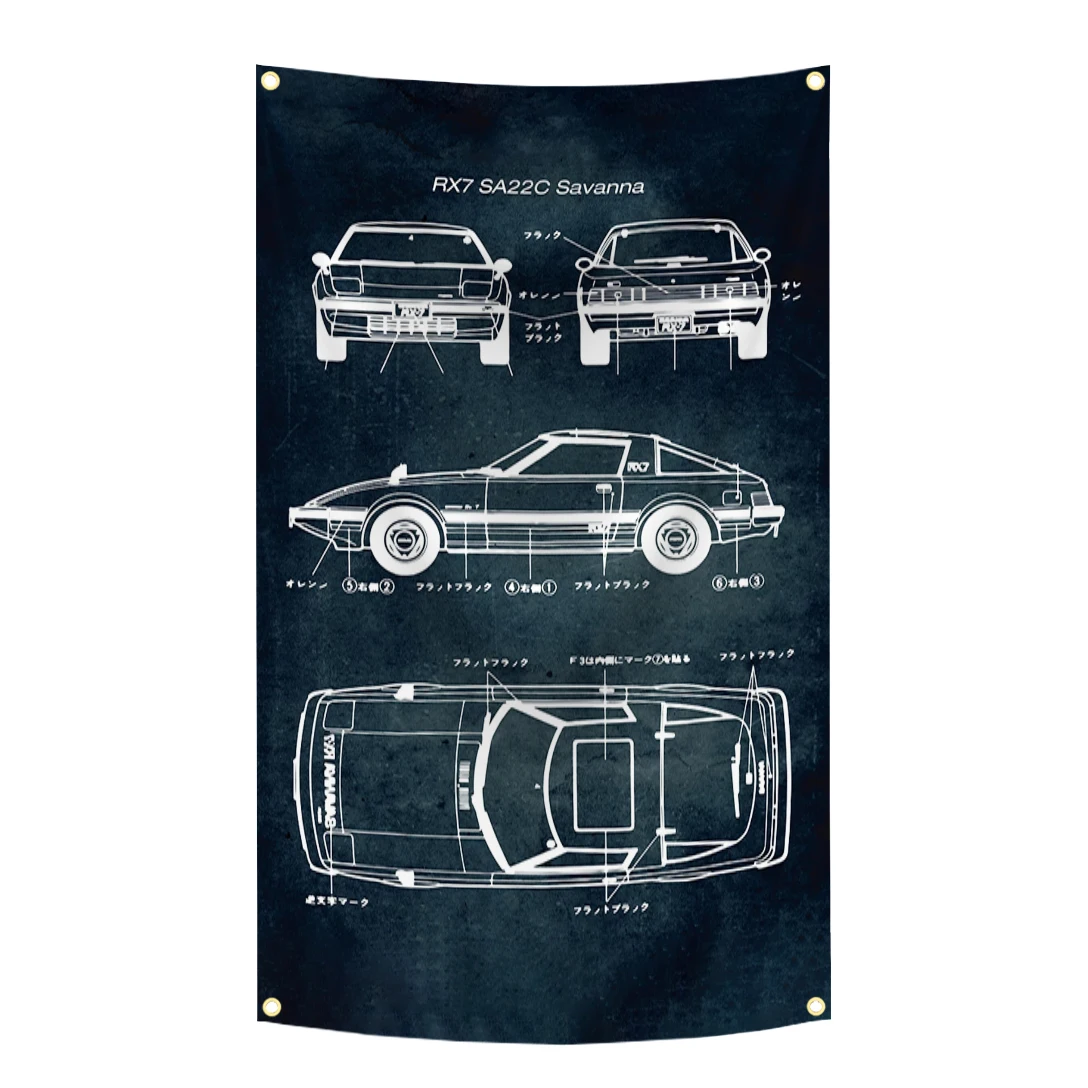 90x150cm Special Cars Blueprints M Speeds MX3 MX5 787B RX7 8 Car Flag Tapestry Printing Banner Garage Wall Art Decoration