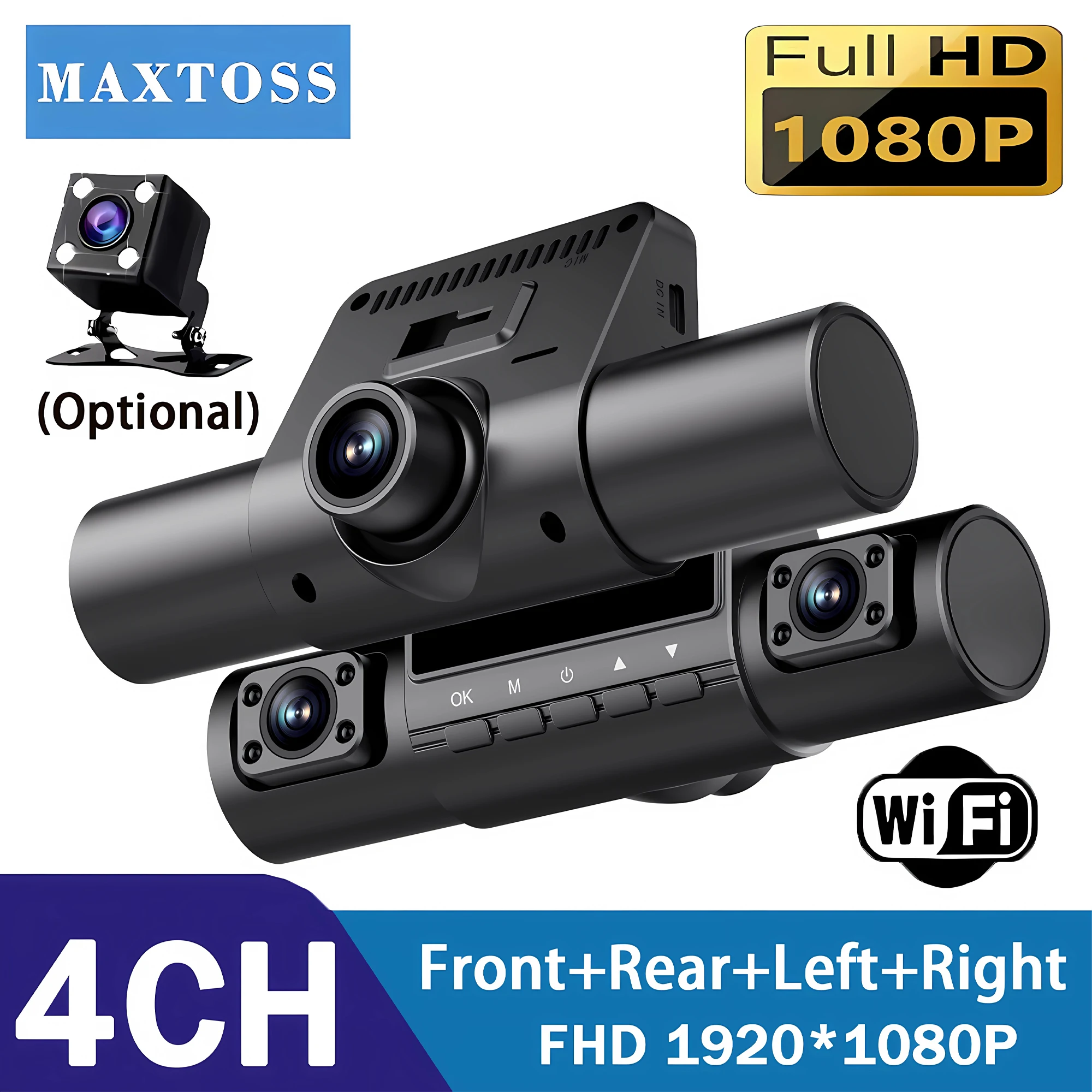 4 Channel Car DVR UHD 1080P 4-Lens Inside Vehicle Dash Cam 360° All Sides Car Camera Wifi Video Driving Registrator Black Box