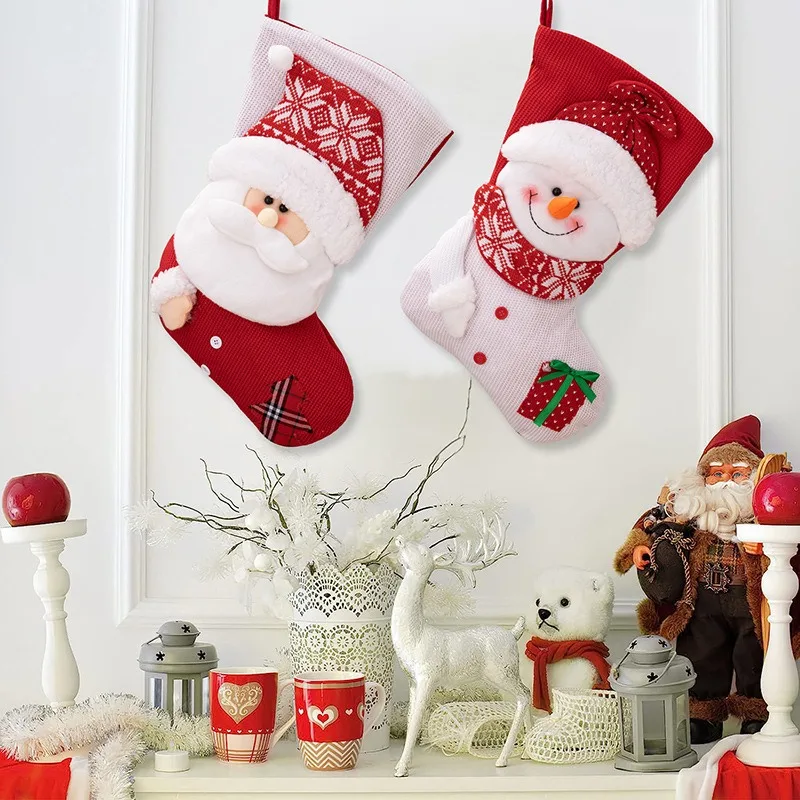 Nova moda natal high-end malha meias de natal velho forma saco de presente meias grandes presente do feriado meias de malha boneco de neve