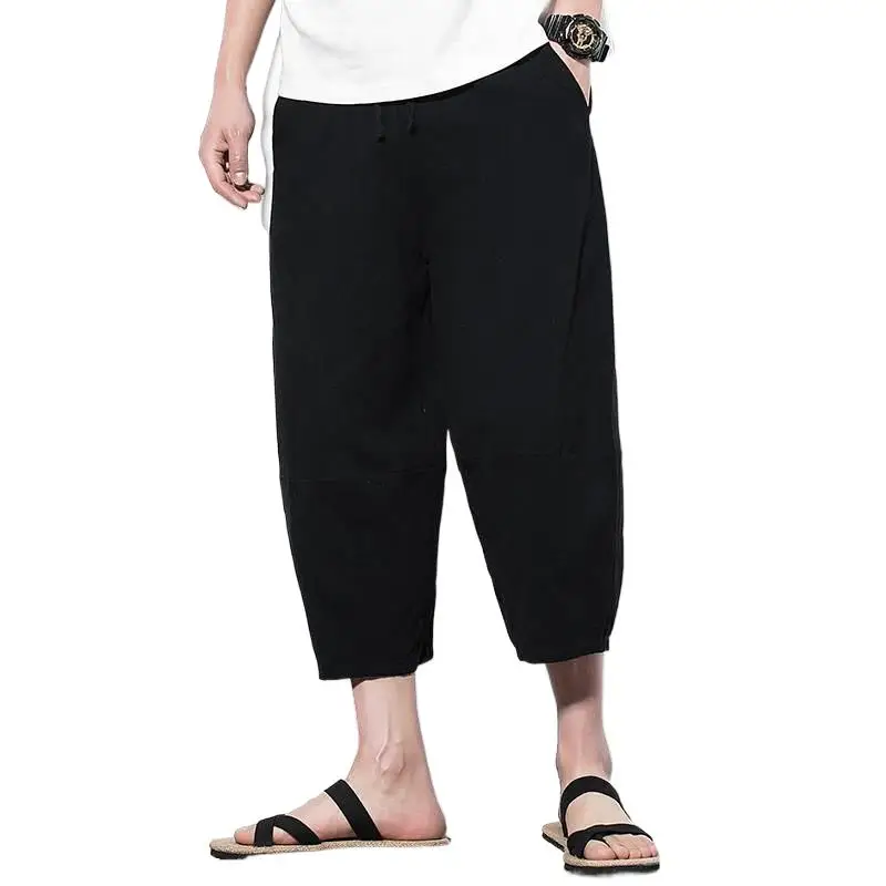 

M-6XL 7XL Plus size Men 2024 New Beach Pants Male Casual Calf-Length cotton linen vintage Pants Man Carp Baggy Loose Trousers